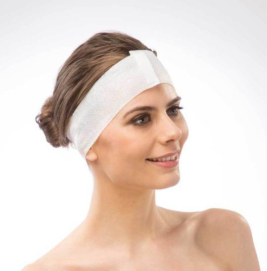 Disposable White Stretch Non-Woven Headbands with Velcro - 100 Pieces image 0