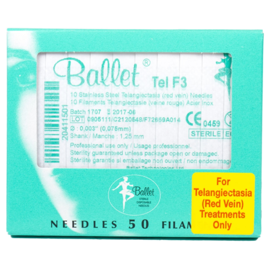 Ballet Tel F3 - Telangiectasia/Red Vein Stainless Steel Electrolysis Needles - 10pk image 0