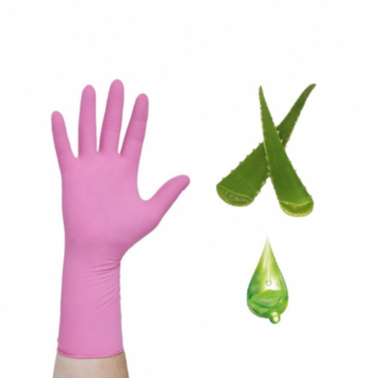Medical Choice Pink Nitrile Gloves w/ ALOE 100/Box - Small image 0