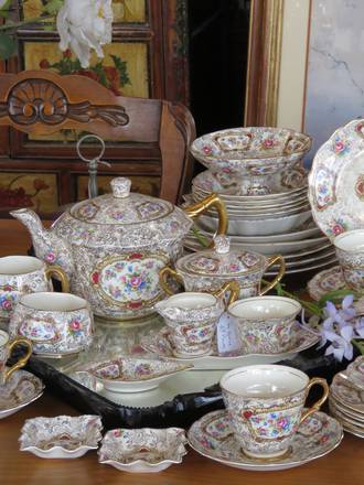 1930's Floral Tea Service & Frilly Dishes - 58 pieces