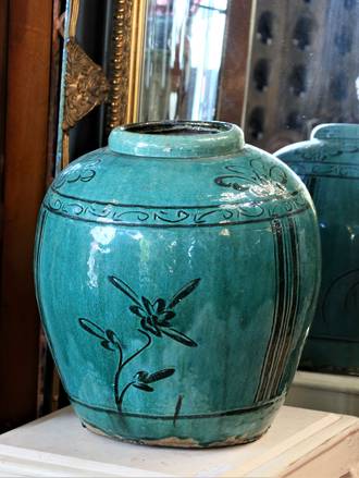 Large Asian turquoise glazed Vessel