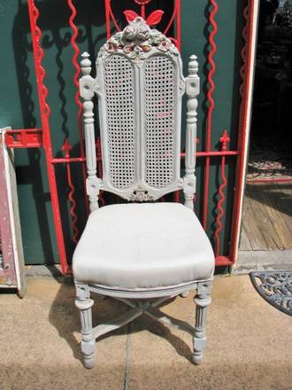 Pair of French  Antique Carved High Back Woven Cane Chairs