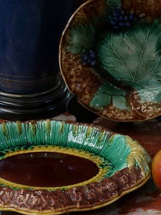 Early English Majolica Dishes "Eat thy bread'