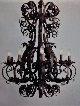 Wrought Iron Chandelier, Black, Gold or Bronze  6 arm $2250.00. 9 arm $3950.00