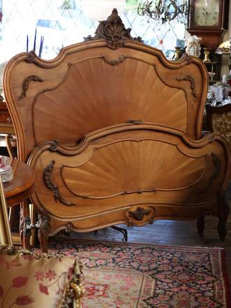 Antique Walnut Carved Sunrise French Bed - Queen Size SOLD