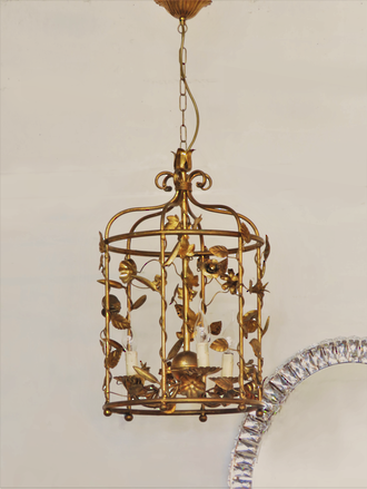 Vintage Gilded Wrought Iron Bird Cage Chandelier SOLD