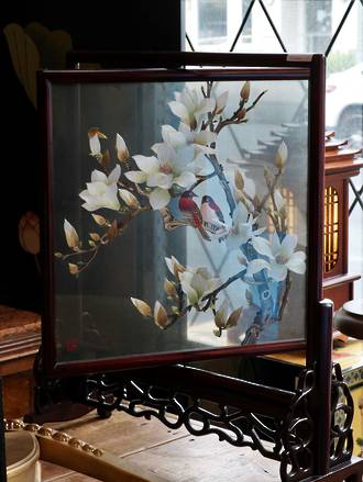 Chinese Embroidered Silk Table  Screen