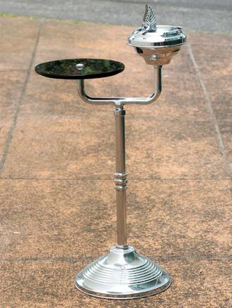 Art Deco Chrome & glass Standing Table Ashtray with Match Holder $750