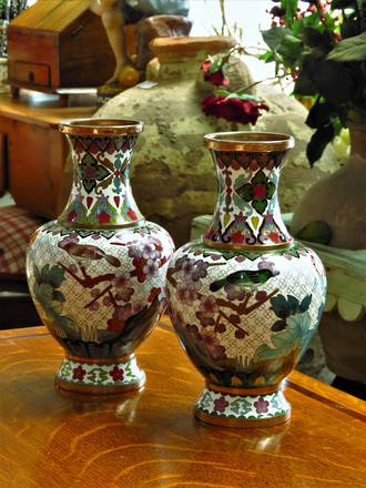 Vintage Chinese Cloisonne Vases Pair $895pr