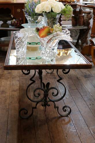 Antique Wrought Iron Coffee Table with Mirrored Top $1950