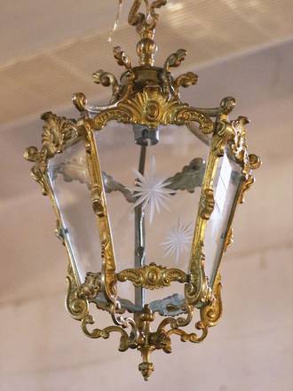 Vintage Porch light or Lantern - Ormolu Frame & Cut Glass Panels