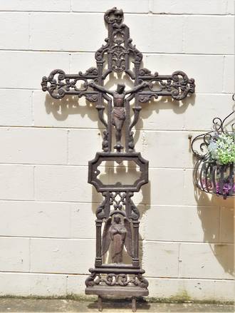 Huge 19th Century French Cast Iron Crucifix Cross - sold