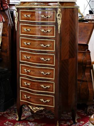 Serpentine Wellington Chest with Ormolu mounts & Marble Top Sold