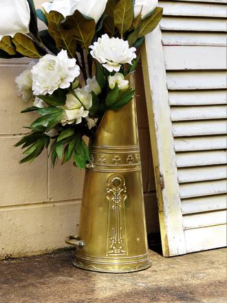 Art Nouveau Brass Coal Scuttle, Umbrella stand, Floor Vase $425