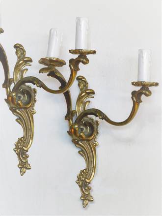 Pair of Original French Gilded Brass Rococo Revival Wall Brackets SOLD