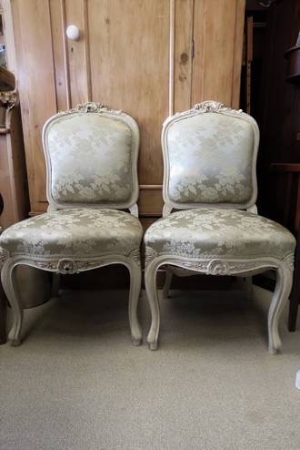 French Antique Salon Chairs with Silk Brocade $1190pr