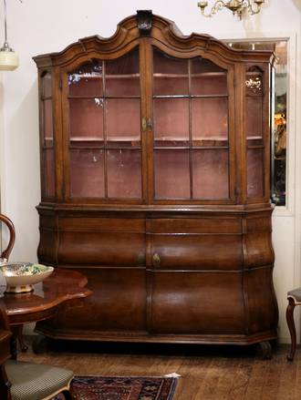Large Early Dutch Walnut Display Cabinet