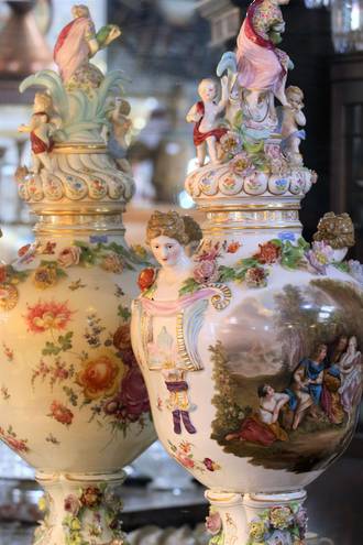 Incredible dresden Porcelain Centerpiece lidded Urn by Carl Theime $7500