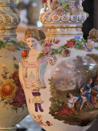 Incredible Dresden Porcelain Centerpiece lidded Urn