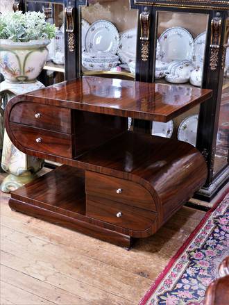Art deco Post Modern Rosewood Table with Shelf with Drawers $1850.00