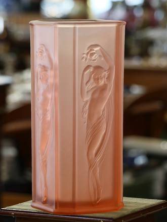 Art Deco Nude Lady Intaglio Glass Vase  Tiffin Glass company 1927