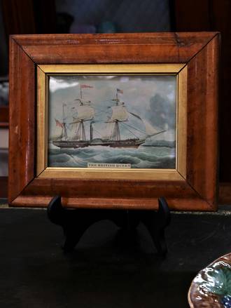 Early Walnut Framed Ship 'The British Queen'