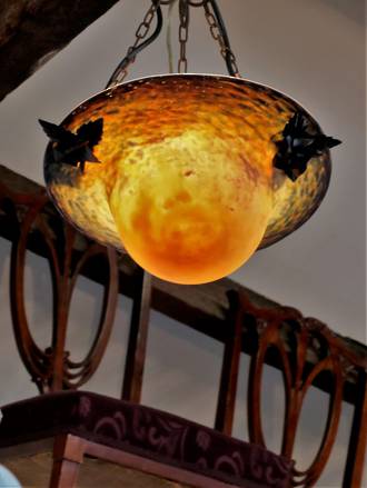 1920s French Signed Schneider Art Glass Pendant Light Shades $2250 each (2 available) 'La verre Francaris'.