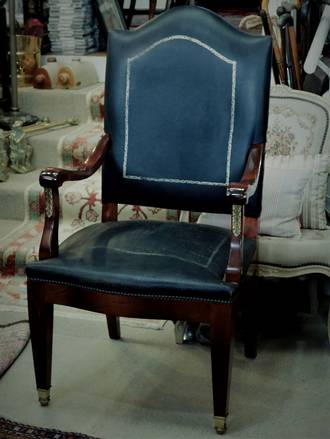 Large Black Upholstered Courtly Chair
