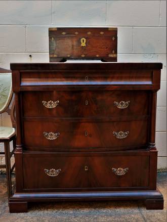 19th Century Flame Mahogany Chest of Drawers $1850.00