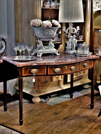 French Antique Marble Topped Console or Desk in the Sheraton Style $2950