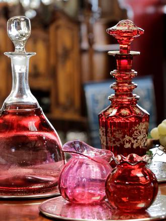 Ruby Glass  - Hand-Blown Studio Art Glass, Tony Kuepfer Victorian, Moser Scent Bottle