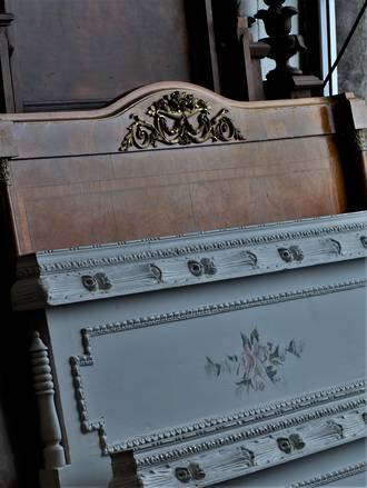 Antique  French Walnut  Head-board Bed With Ormolu Mounts $2250