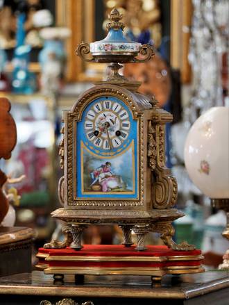 Rare French Antique Enameled Chiming Mantel Clock - Recently serviced $2995