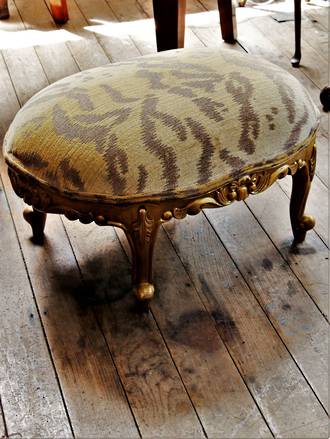French Gilded Footstool - Leopard Print $450