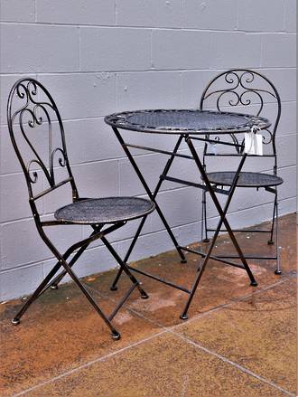 Cafe Set -  Black with Gold highlights  3 Piece Conservatory Table and Chairs
