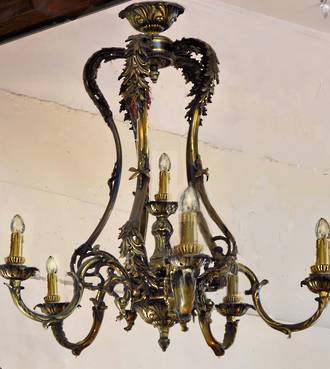 Antique European  rococo Revival Solid Brass Chandelier $3950.00