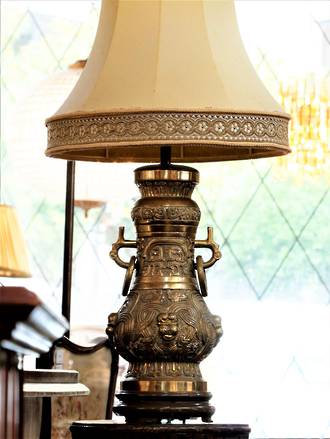 Cast Brass Early Chinese  Ceremonial Vessel Table Lamp Sold