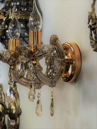Cognac Crystal Double Wall Brackets or Sconces