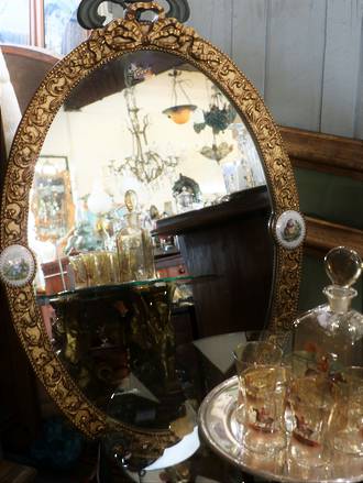 Vintage French Gilt Mirror with Porcelain Medallions $1145