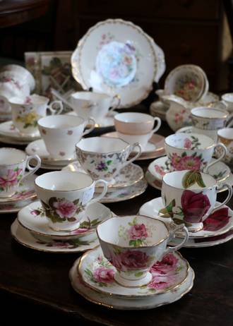 Porcelain Trios -Tea cup, saucers & Plate,   $35 - $165