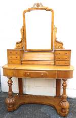 Antique Victorian Satinwood Dressing Table with Mirror & Ornate Carving $2250.00