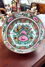Vintage Famille Rose Hand Painted Chinese Punch Bowl