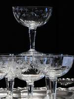 10 x Vintage Crystal Champagne Glasses with etched Bamboo pattern | SOLD