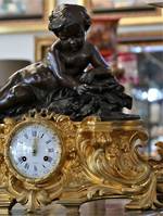Exceptional Large French Antique Gilded Clock with Bronze Angel 1876