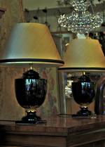 Empire Style Pair of Lamps, Gold & Black, Silk Shades SOLD