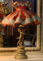 Vintage French cherub table lamp with Ruffled Silk & Lace shade Sold