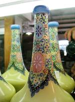 Pair of Early Glass hand painted Enamel Bottle Vases