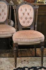 Antique Pink Velour Button Back Dining Chairs x 8