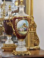 Pair of Large Austrian Decorative Urns with Gilded Ormolu Mounts