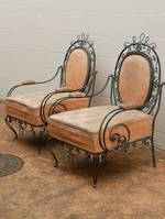 Antique French Wrought Iron Conservatory Arm Chairs